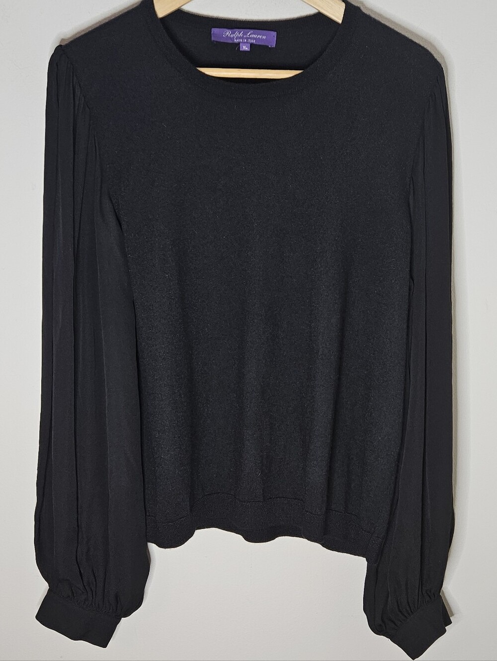 Ralph Lauren Collection Purple Label Black Cashmere Balloon Sleeve Sweater XL